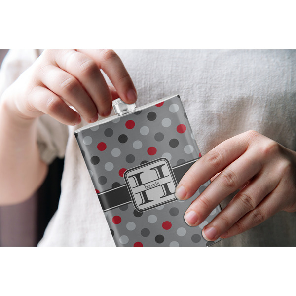 Red & Gray Polka Dots Stainless Steel Flask - LIFESTYLE 1