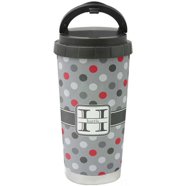 Custom Red & Gray Polka Dots Stainless Steel Coffee Tumbler (Personalized)