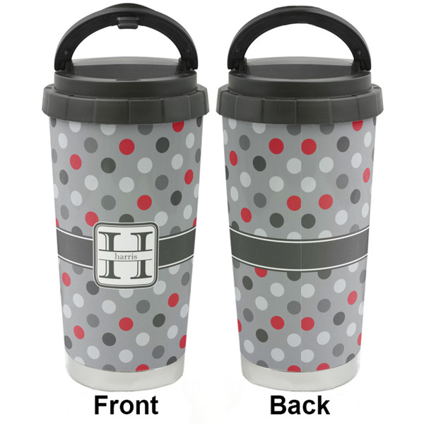 Red & Gray Polka Dots Stainless Steel Travel Cup - Apvl
