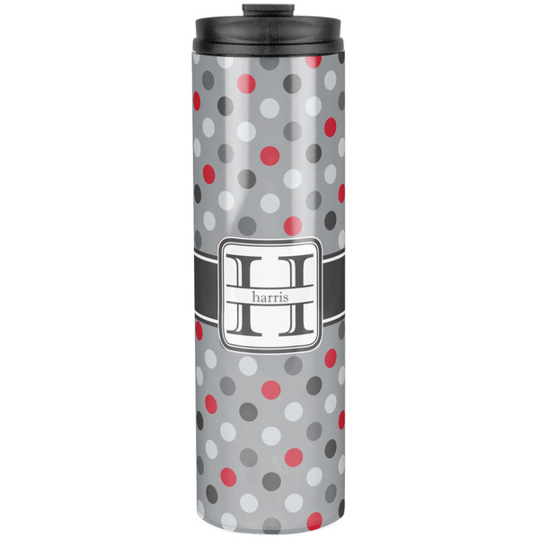 Custom Red & Gray Polka Dots Stainless Steel Skinny Tumbler - 20 oz (Personalized)