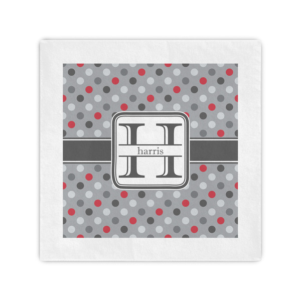 Custom Red & Gray Polka Dots Cocktail Napkins (Personalized)