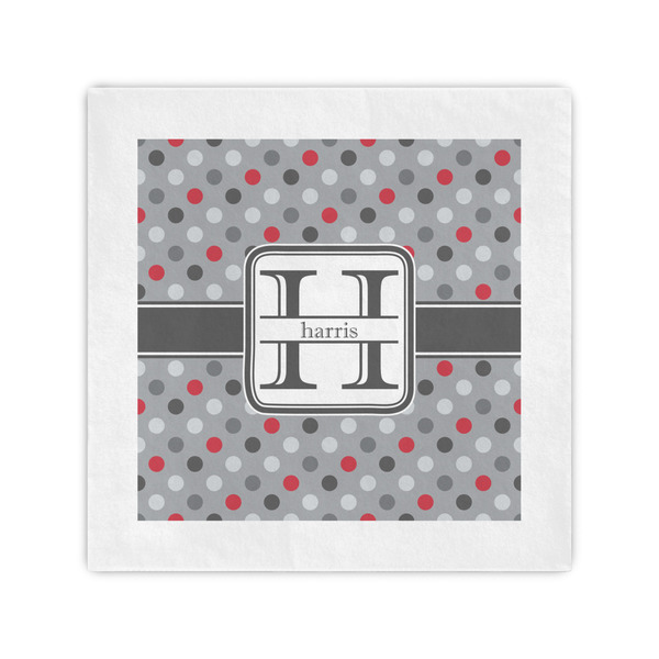 Custom Red & Gray Polka Dots Standard Cocktail Napkins (Personalized)