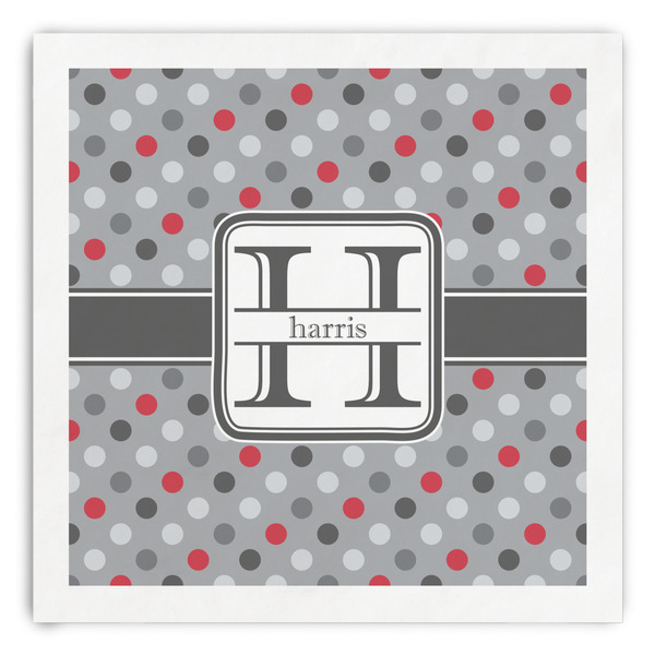 Custom Red & Gray Polka Dots Paper Dinner Napkins (Personalized)