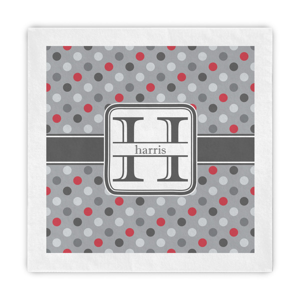 Custom Red & Gray Polka Dots Standard Decorative Napkins (Personalized)