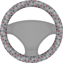 Red & Gray Polka Dots Steering Wheel Cover