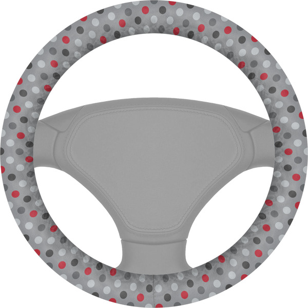 Custom Red & Gray Polka Dots Steering Wheel Cover
