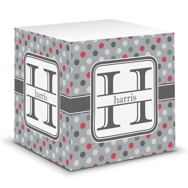 Custom Red & Gray Polka Dots Sticky Note Cube (Personalized)