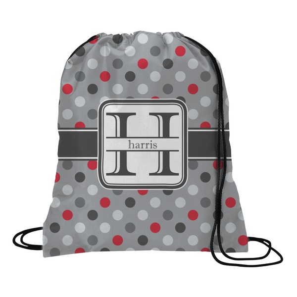 Custom Red & Gray Polka Dots Drawstring Backpack - Large (Personalized)