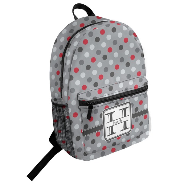 Custom Red & Gray Polka Dots Student Backpack (Personalized)