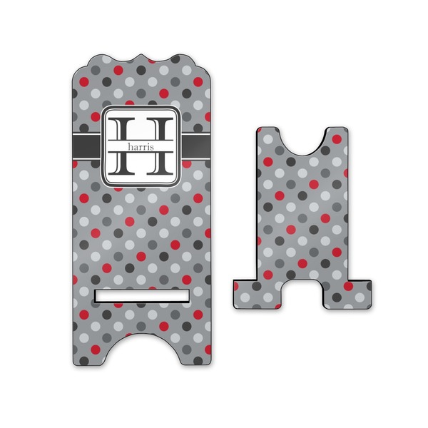 Red & Gray Polka Dots Stylized Phone Stand - Front & Back - Small