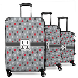 Red & Gray Polka Dots 3 Piece Luggage Set - 20" Carry On, 24" Medium Checked, 28" Large Checked (Personalized)