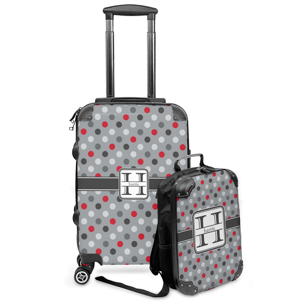 Custom Red & Gray Polka Dots Kids 2-Piece Luggage Set - Suitcase & Backpack (Personalized)