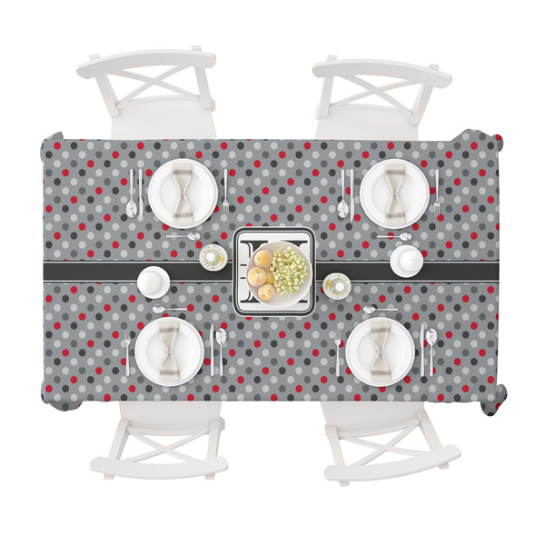 Red & Gray Polka Dots Tablecloths (58"x102") - TOP VIEW