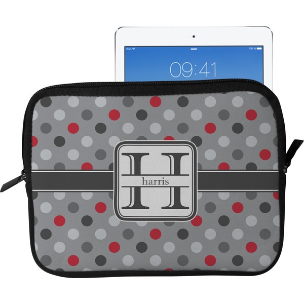 Custom Red & Gray Polka Dots Tablet Case / Sleeve - Large (Personalized)