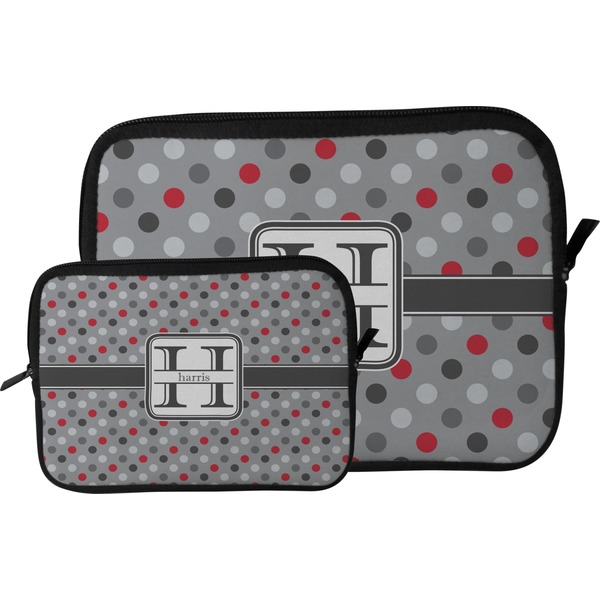 Red & Gray Polka Dots Tablet Sleeve (Size Comparison)
