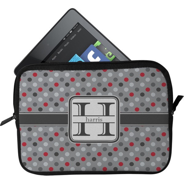 Custom Red & Gray Polka Dots Tablet Case / Sleeve - Small (Personalized)
