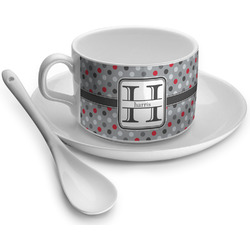 Red & Gray Polka Dots Tea Cup - Single (Personalized)