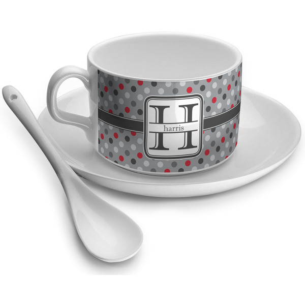 Custom Red & Gray Polka Dots Tea Cup (Personalized)