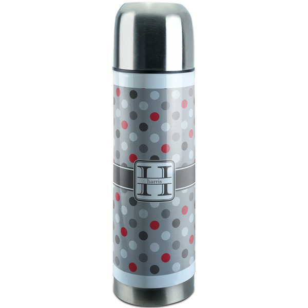 Custom Red & Gray Polka Dots Stainless Steel Thermos (Personalized)