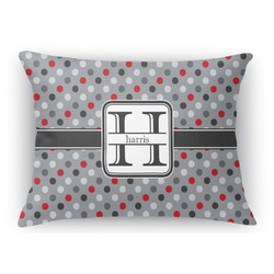 Red & Gray Polka Dots Rectangular Throw Pillow Case (Personalized)