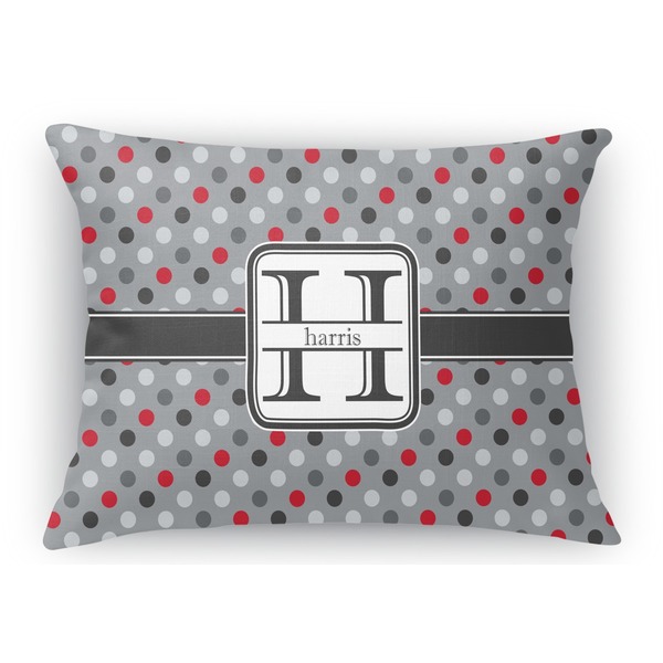 Custom Red & Gray Polka Dots Rectangular Throw Pillow Case (Personalized)