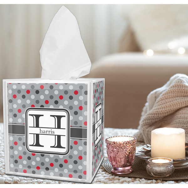 Red & Gray Polka Dots Tissue Box - LIFESTYLE