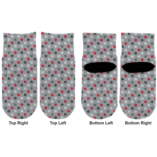 Red & Gray Polka Dots Toddler Ankle Socks - Double Pair - Front and Back - Apvl