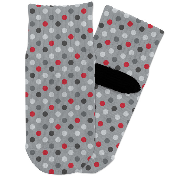 Custom Red & Gray Polka Dots Toddler Ankle Socks