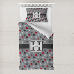 Red & Gray Polka Dots Toddler Bedding Set - With Pillowcase (Personalized)