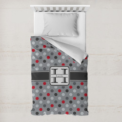 Red & Gray Polka Dots Toddler Duvet Cover w/ Name and Initial