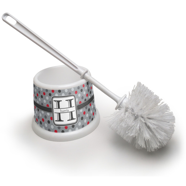 Custom Red & Gray Polka Dots Toilet Brush (Personalized)