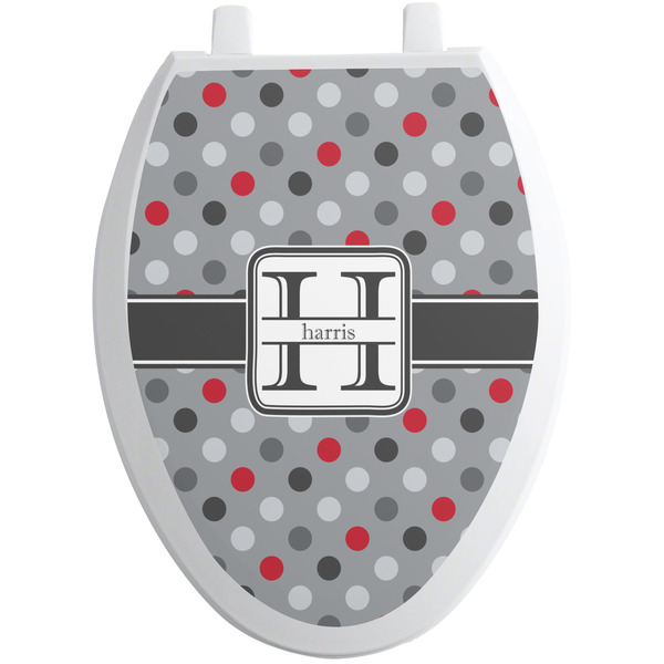 Red & Gray Polka Dots Toilet Seat Decal (Personalized)