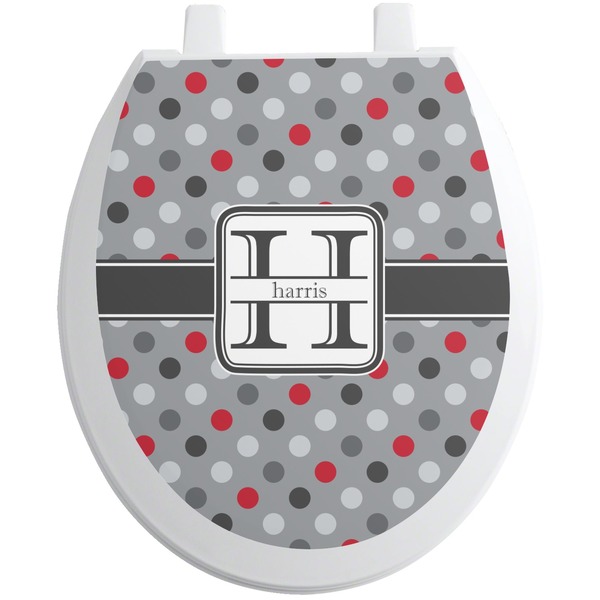 Custom Red & Gray Polka Dots Toilet Seat Decal - Round (Personalized)