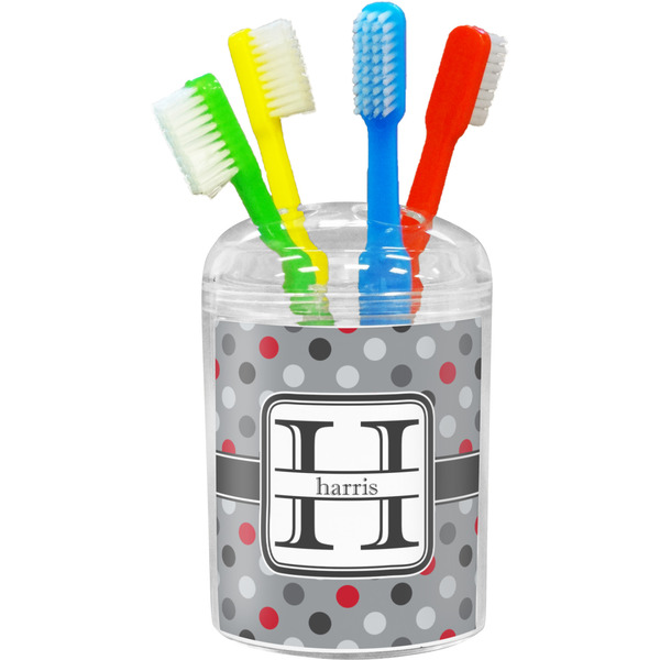 Custom Red & Gray Polka Dots Toothbrush Holder (Personalized)