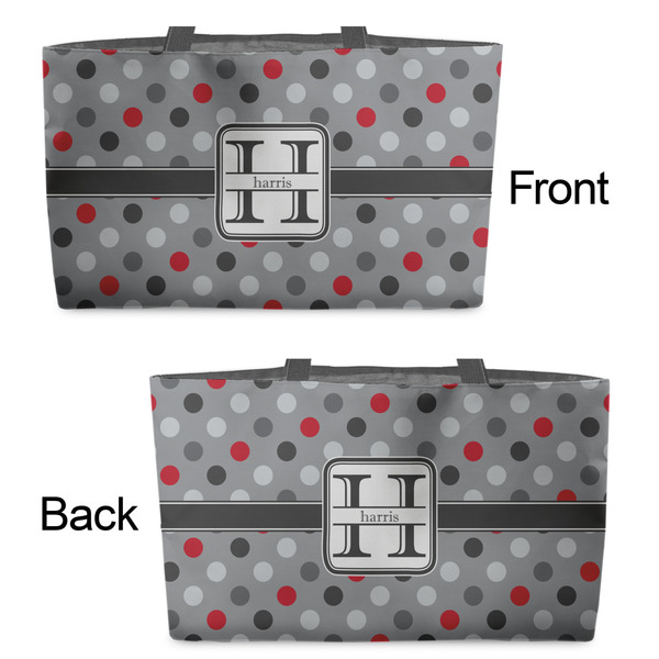 Red & Gray Polka Dots Tote w/Black Handles - Front & Back Views