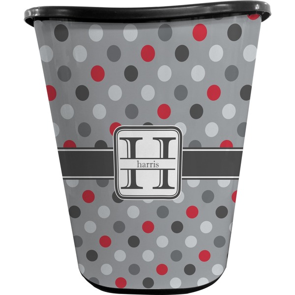 Red & Gray Polka Dots Waste Basket (Black)