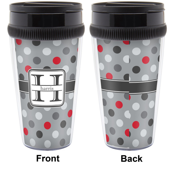 Red & Gray Polka Dots Travel Mug Approval (Personalized)
