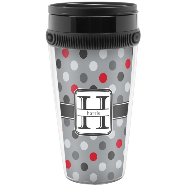 Custom Red & Gray Polka Dots Acrylic Travel Mug without Handle (Personalized)