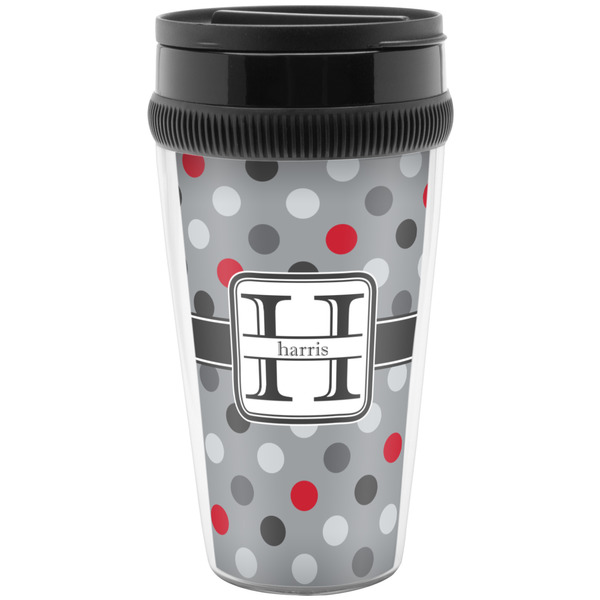 Custom Red & Gray Polka Dots Acrylic Travel Mug without Handle (Personalized)