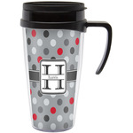 Red & Gray Polka Dots Acrylic Travel Mug with Handle (Personalized)