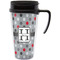 Red & Gray Polka Dots Travel Mug with Black Handle - Front