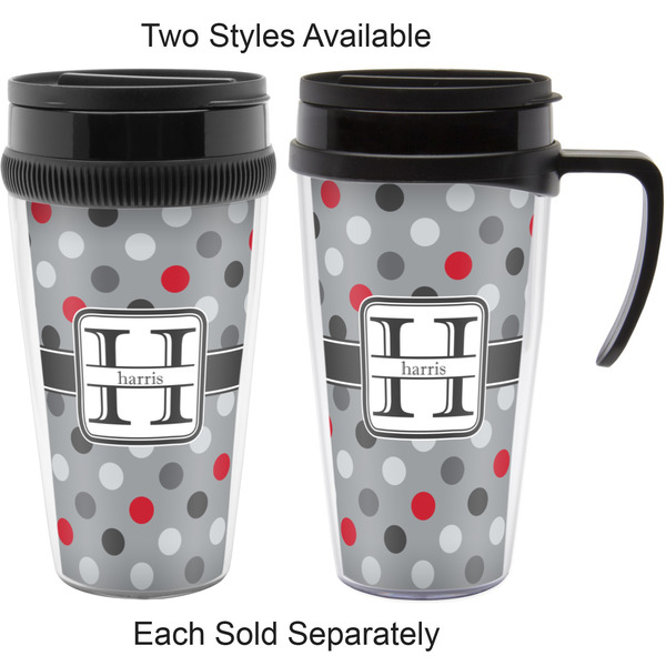 Red & Gray Polka Dots Travel Mugs - with & without Handle