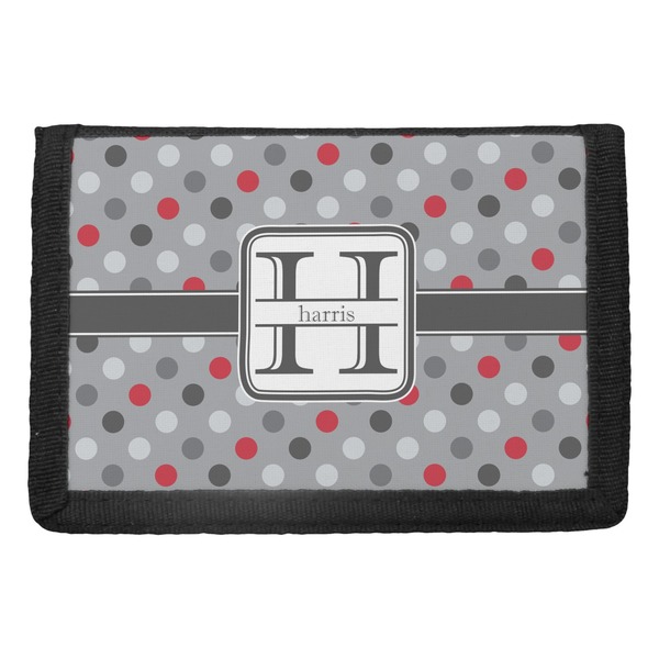 Custom Red & Gray Polka Dots Trifold Wallet (Personalized)