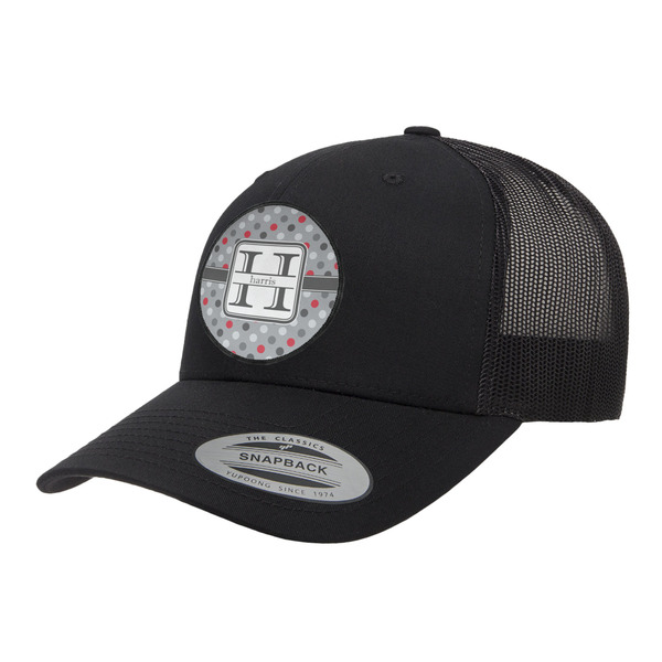 Custom Red & Gray Polka Dots Trucker Hat - Black (Personalized)