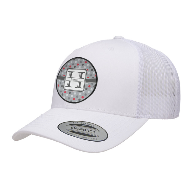 Custom Red & Gray Polka Dots Trucker Hat - White (Personalized)