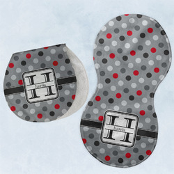 Red & Gray Polka Dots Burp Pads - Velour - Set of 2 w/ Name and Initial
