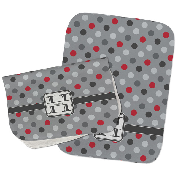 Red & Gray Polka Dots Two Rectangle Burp Cloths - Open & Folded