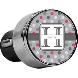 Red & Gray Polka Dots USB Car Charger (Personalized)