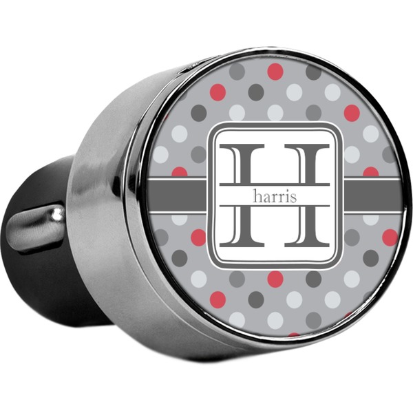 Custom Red & Gray Polka Dots USB Car Charger (Personalized)