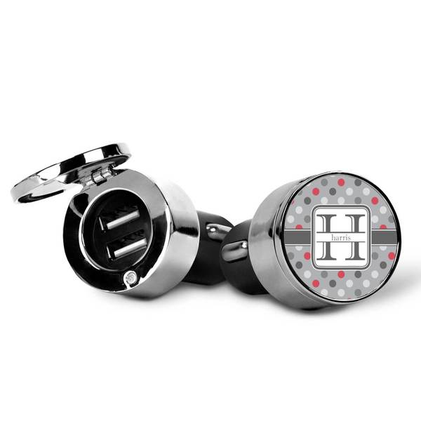 Red & Gray Polka Dots USB Car Charger